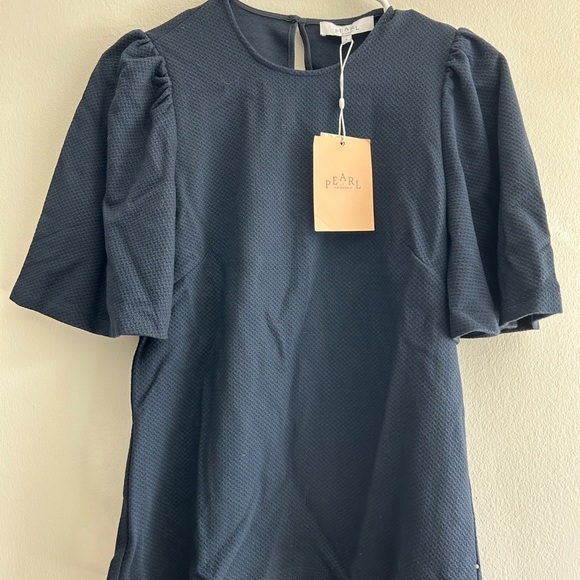 NWT Pearl by Lela Rose Textured Jersey Flutter Sleeve Navy Top Size Small - Picture 4 of 7